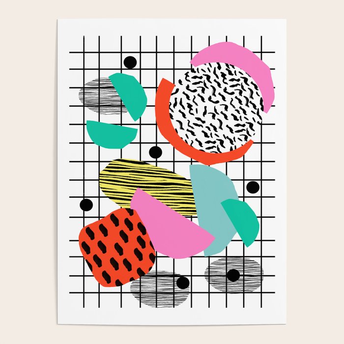 Posse - 1980's style throwback retro neon grid pattern shapes 80's memphis design neon pop art Poster Gallery Image 4