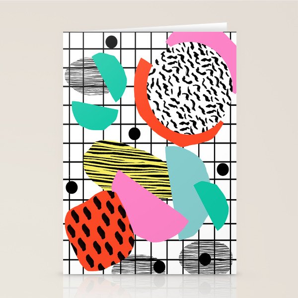 Posse - 1980's style throwback retro neon grid pattern shapes 80's memphis design neon pop art Stationery Card Gallery Image 2