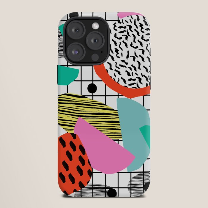 Posse - 1980's style throwback retro neon grid pattern shapes 80's memphis design neon pop art iPhone Case Gallery Image 12