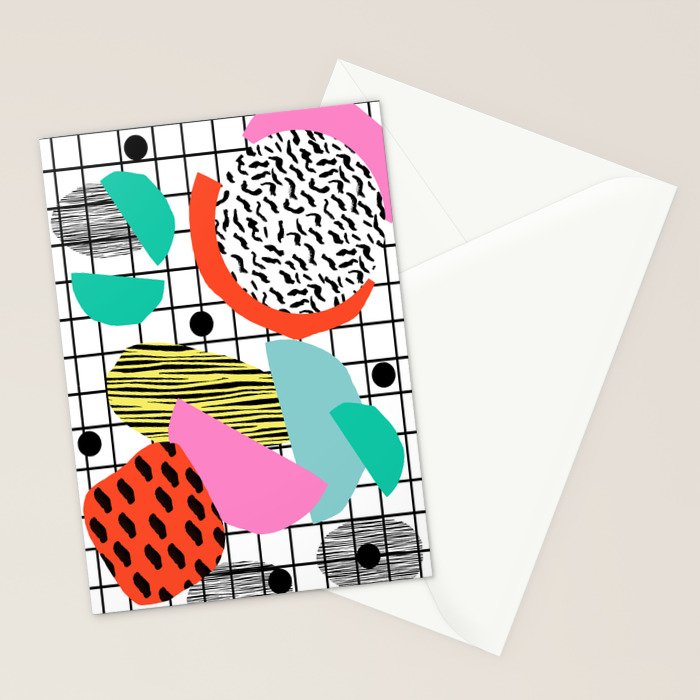 Posse - 1980's style throwback retro neon grid pattern shapes 80's memphis design neon pop art Stationery Card Gallery Image 2