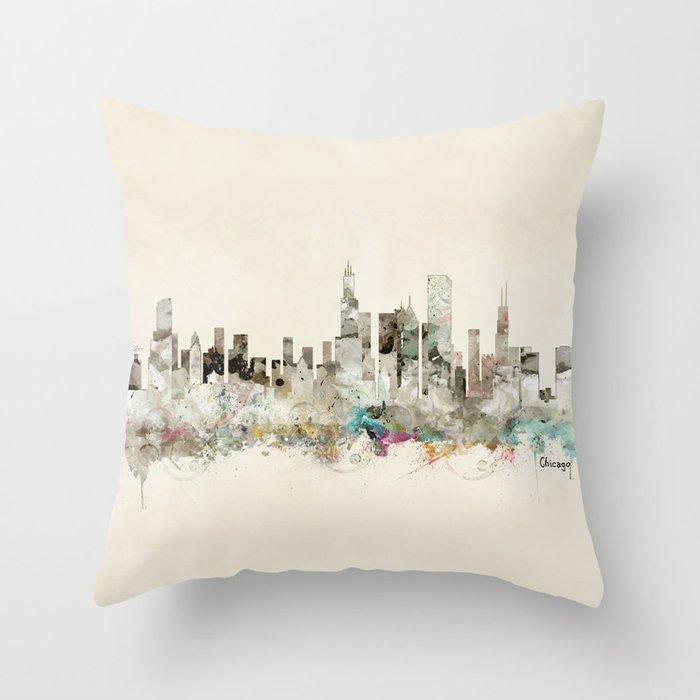 chicago city skyline Throw Pillow Gallery Image 6
