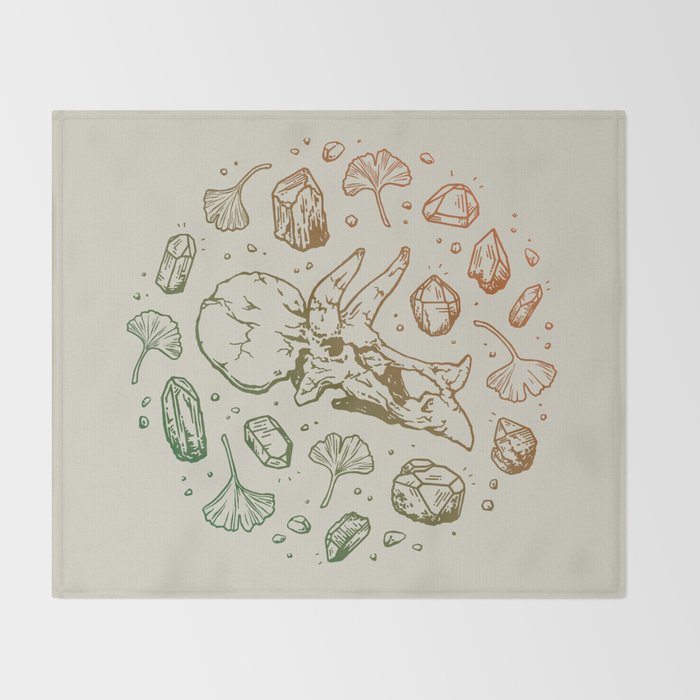 Triceratops Rocks! | Leaf Green & Pumpkin Spice Ombré Throw Blanket Gallery Image 2