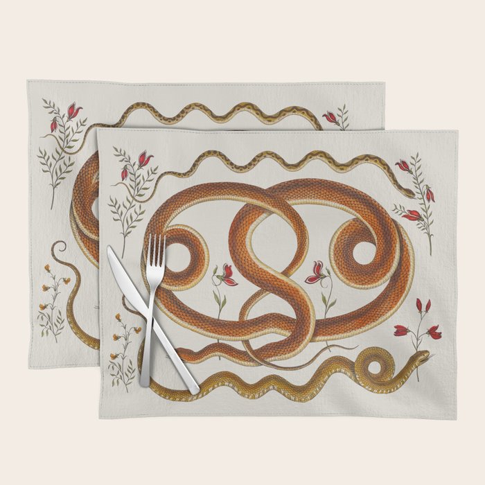 Albertus Seba Snakes Flowers Engraving ii Placemat Gallery Image 1