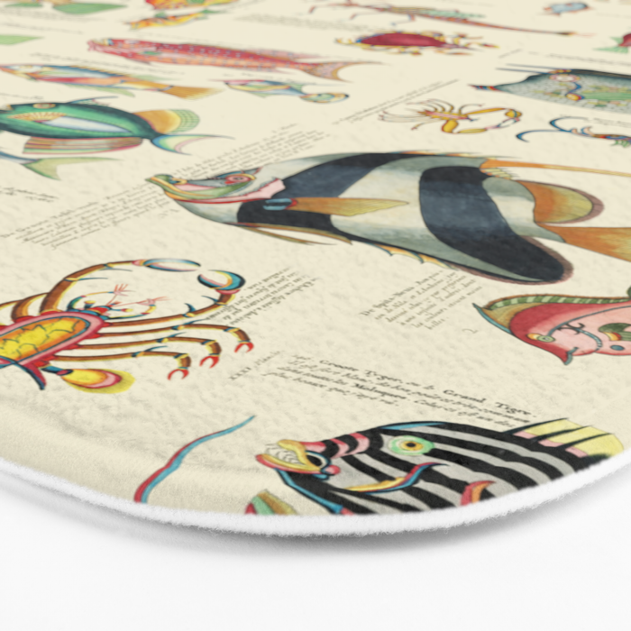 Multicolor  Vintage Fish And Sea Life Illustration Bath Mat Gallery Image 3