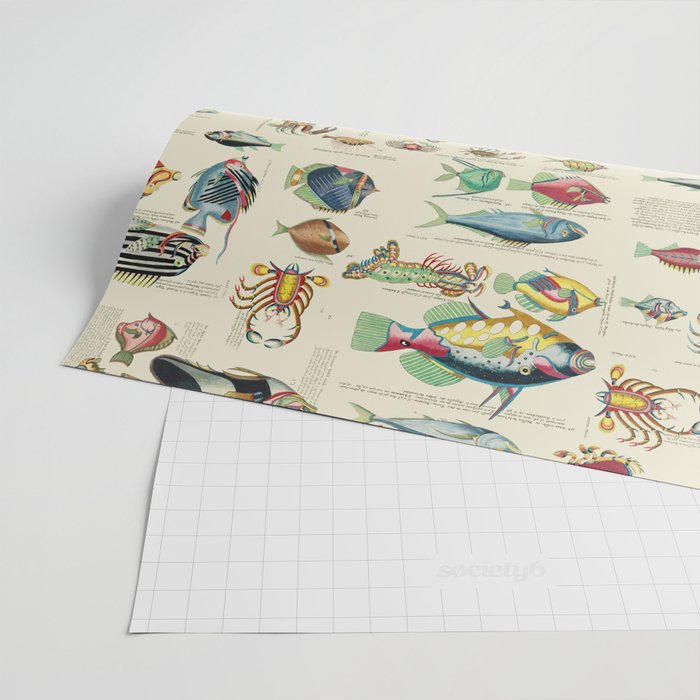 Multicolor  Vintage Fish And Sea Life Illustration Wrapping Paper Gallery Image 2