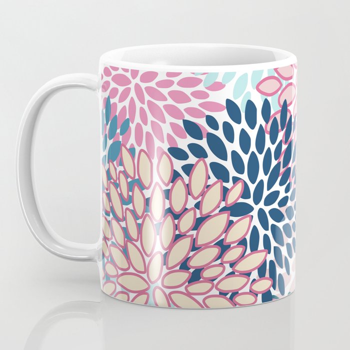 Festive, Floral Prints, Pink and Navy Blue Coffee Mug Gallery Image 3