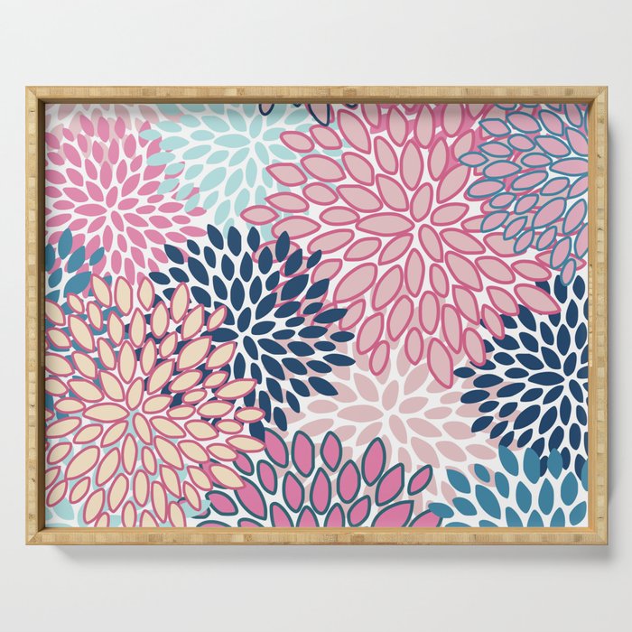 Festive, Floral Prints, Pink and Navy Blue Serving Tray Gallery Image 1