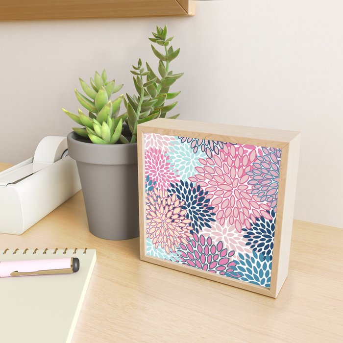 Festive, Floral Prints, Pink and Navy Blue Mini Art Print Gallery Image 2