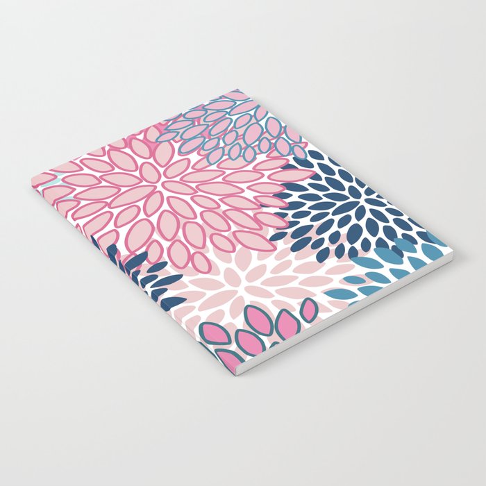 Festive, Floral Prints, Pink and Navy Blue Notebook Gallery Image 2