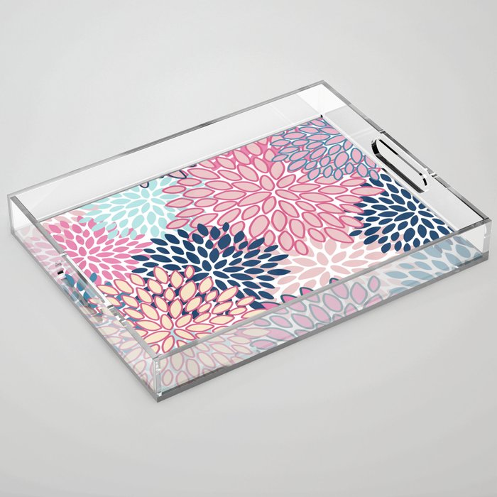 Festive, Floral Prints, Pink and Navy Blue Acrylic Tray Gallery Image 1