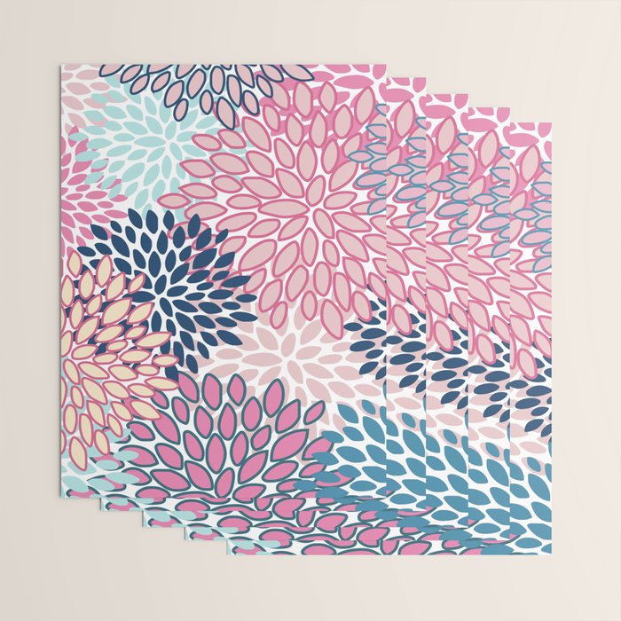 Festive, Floral Prints, Pink and Navy Blue Wrapping Paper Gallery Image 3