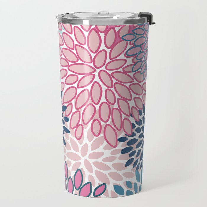 Festive, Floral Prints, Pink and Navy Blue Travel Mug Gallery Image 2