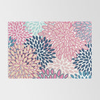 Festive, Floral Prints, Pink and Navy Blue Rug Gallery Image 2