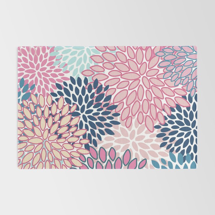Festive, Floral Prints, Pink and Navy Blue Rug Gallery Image 2