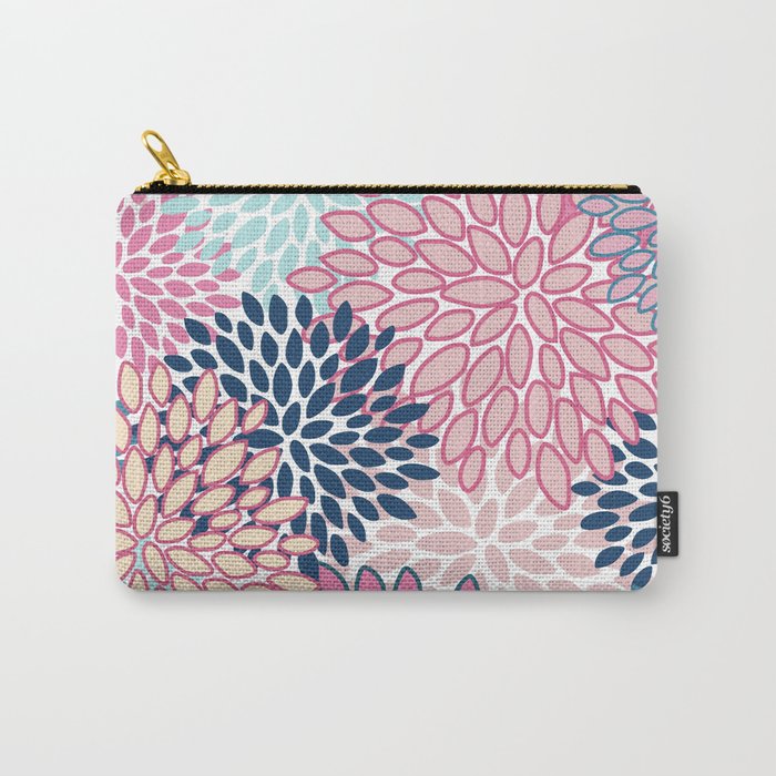Festive, Floral Prints, Pink and Navy Blue Carry All Pouch Gallery Image 1