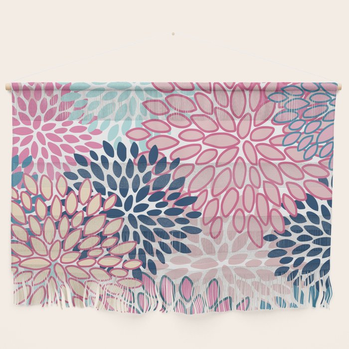 Festive, Floral Prints, Pink and Navy Blue Wall Hanging Gallery Image 1