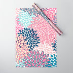 Festive, Floral Prints, Pink and Navy Blue Wrapping Paper Gallery Image 1