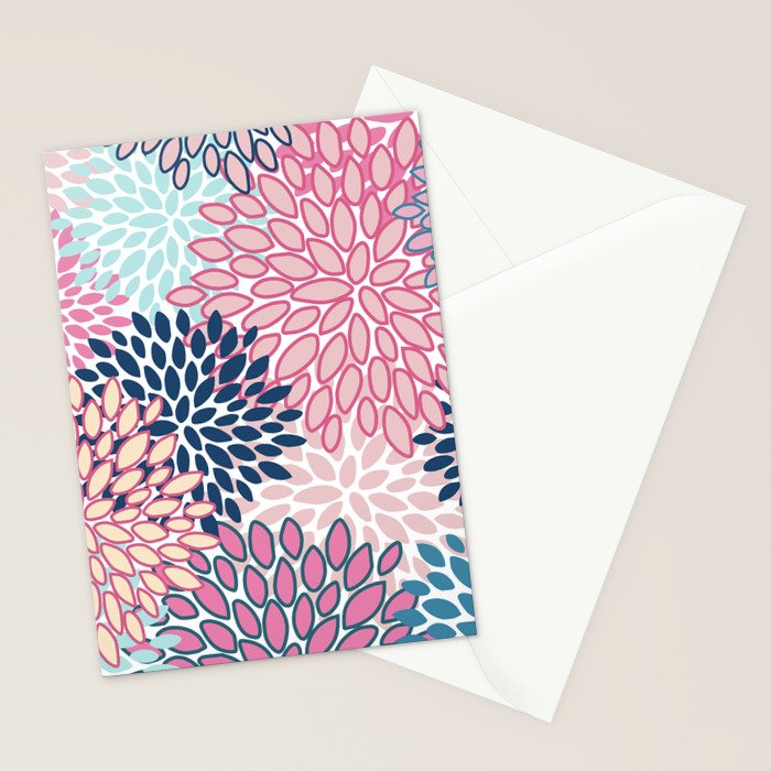 Festive, Floral Prints, Pink and Navy Blue Stationery Card Gallery Image 2