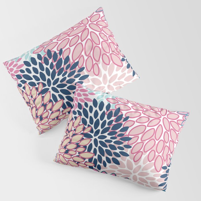 Festive, Floral Prints, Pink and Navy Blue Pillow Sham Gallery Image 3