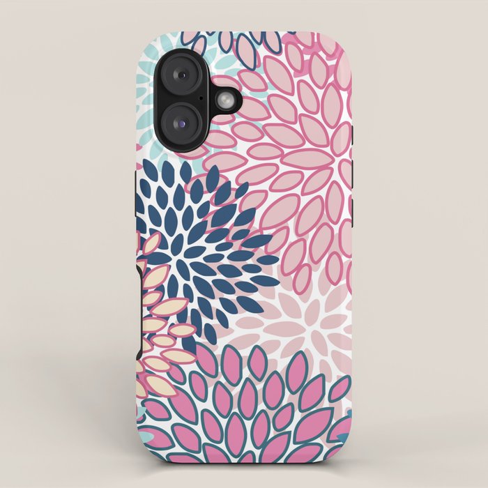 Festive, Floral Prints, Pink and Navy Blue iPhone Case Gallery Image 1