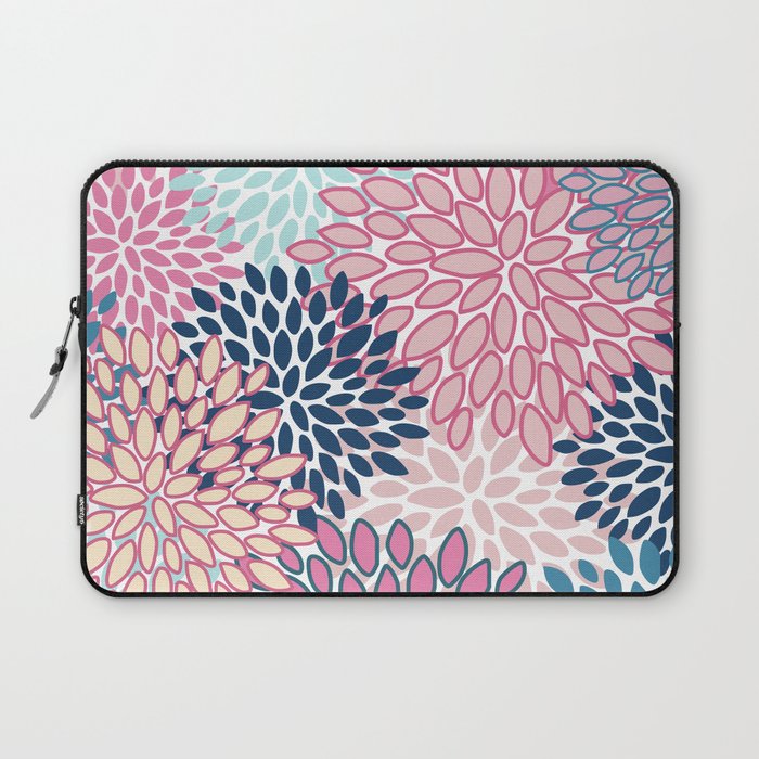 Festive, Floral Prints, Pink and Navy Blue Laptop Sleeve Gallery Image 1