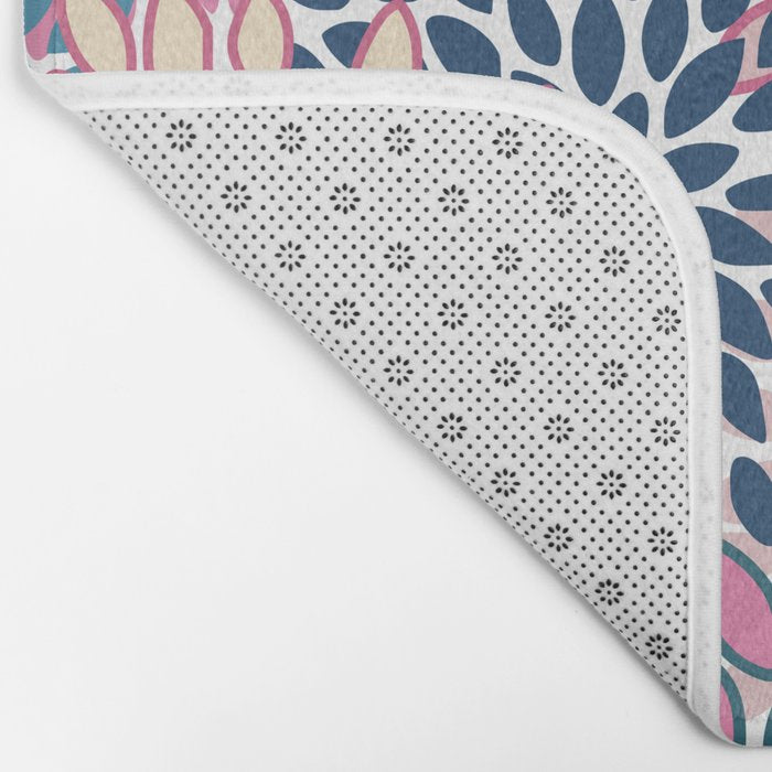 Festive, Floral Prints, Pink and Navy Blue Bath Mat Gallery Image 2