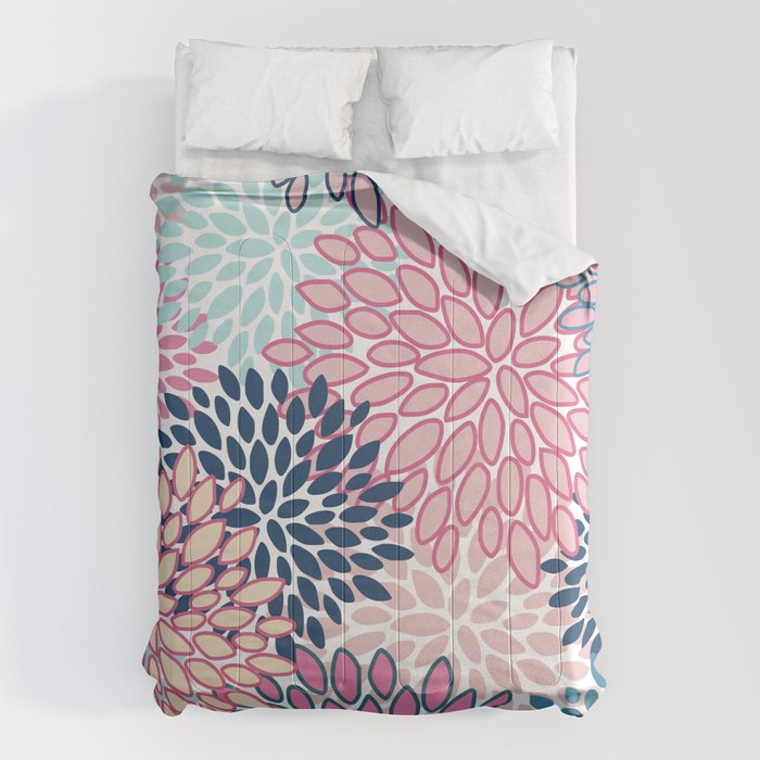 Festive, Floral Prints, Pink and Navy Blue Comforter Gallery Image 6