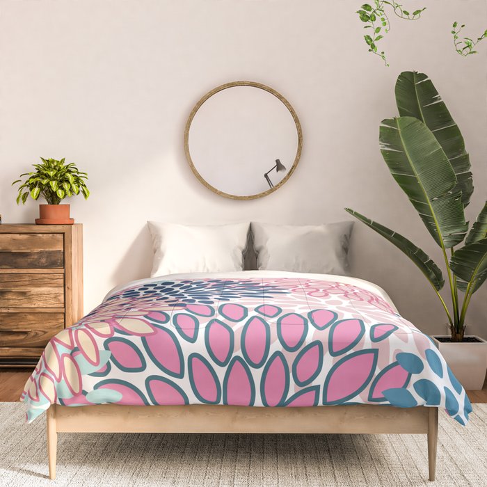 Festive, Floral Prints, Pink and Navy Blue Comforter Gallery Image 3