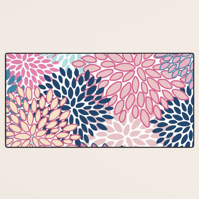 Festive, Floral Prints, Pink and Navy Blue Desk Mat Gallery Image 3