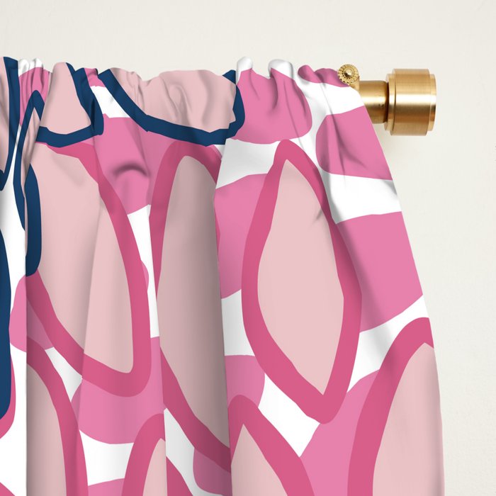 Festive, Floral Prints, Pink and Navy Blue Window Curtain Gallery Image 2