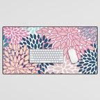 Festive, Floral Prints, Pink and Navy Blue Desk Mat Gallery Image 1