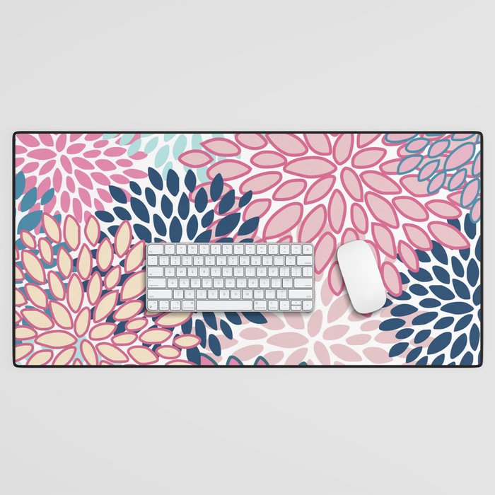 Festive, Floral Prints, Pink and Navy Blue Desk Mat Gallery Image 1