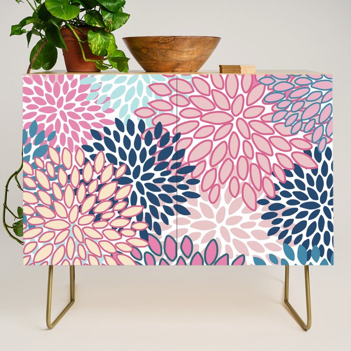 Festive, Floral Prints, Pink and Navy Blue Credenza Gallery Image 1