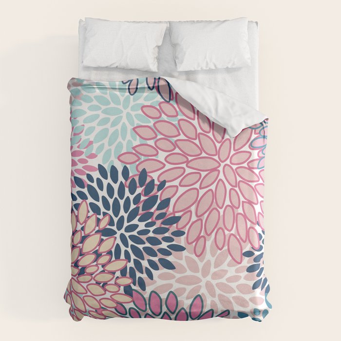 Festive, Floral Prints, Pink and Navy Blue Duvet Cover Gallery Image 6