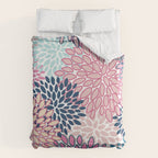 Festive, Floral Prints, Pink and Navy Blue Duvet Cover Gallery Image 6