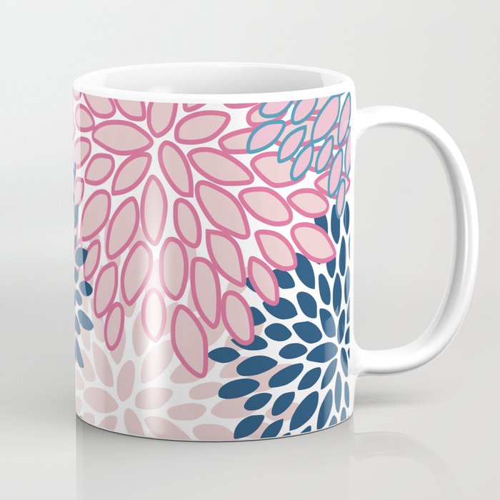 Festive, Floral Prints, Pink and Navy Blue Coffee Mug Gallery Image 1