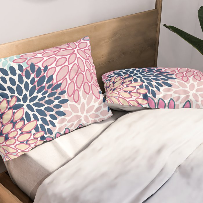 Festive, Floral Prints, Pink and Navy Blue Pillow Sham Gallery Image 2