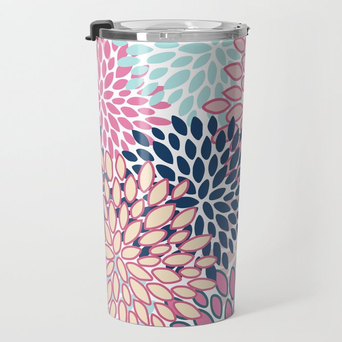 Festive, Floral Prints, Pink and Navy Blue Travel Mug Gallery Image 3