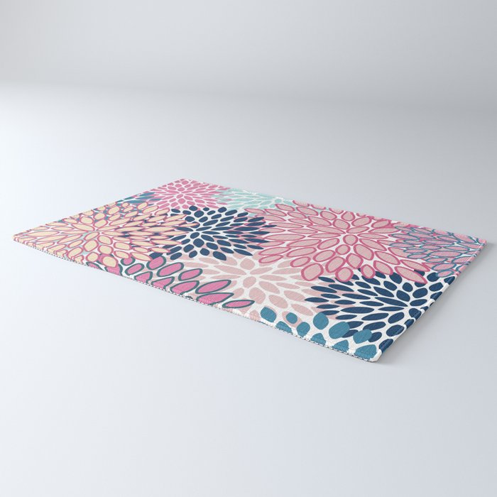 Festive, Floral Prints, Pink and Navy Blue Rug Gallery Image 3