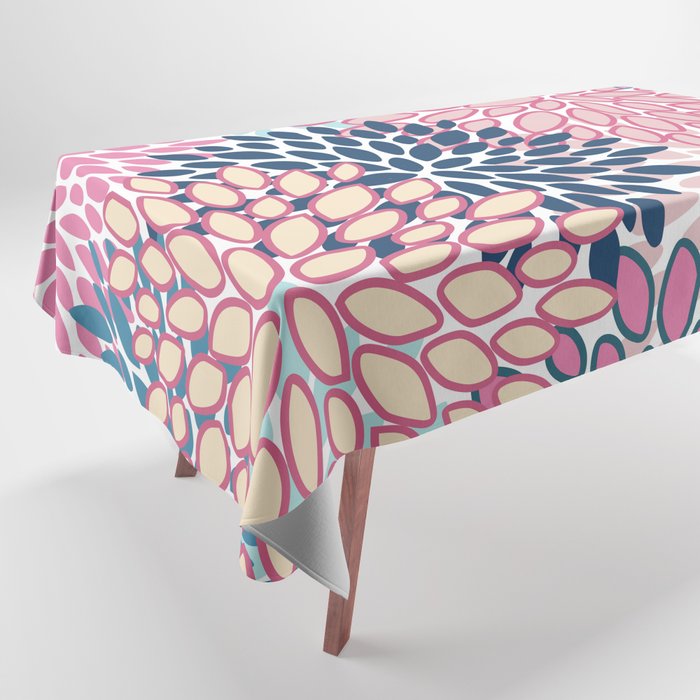 Festive, Floral Prints, Pink and Navy Blue Tablecloth Gallery Image 1
