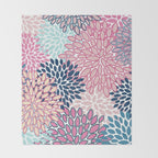 Festive, Floral Prints, Pink and Navy Blue Throw Blanket Gallery Image 2