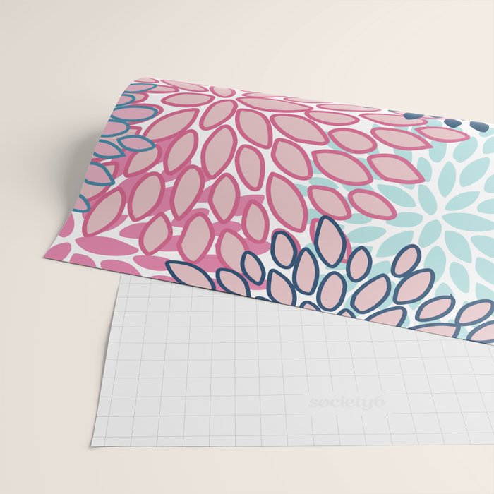 Festive, Floral Prints, Pink and Navy Blue Wrapping Paper Gallery Image 2