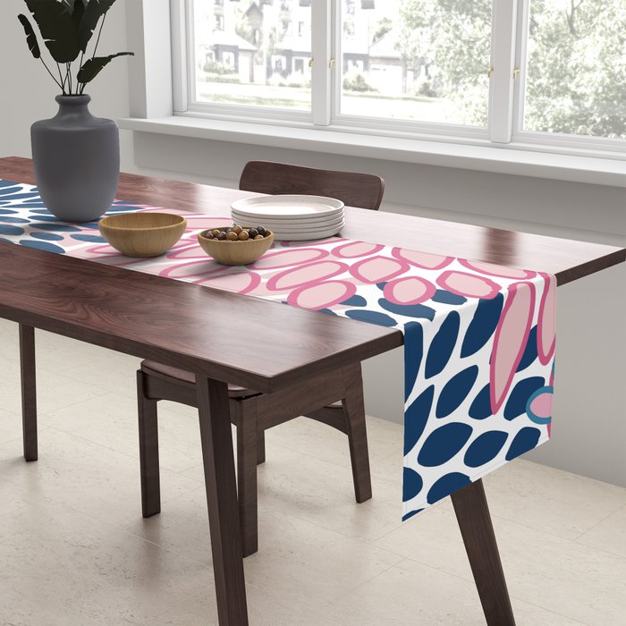 Festive, Floral Prints, Pink and Navy Blue Table Runner Gallery Image 2