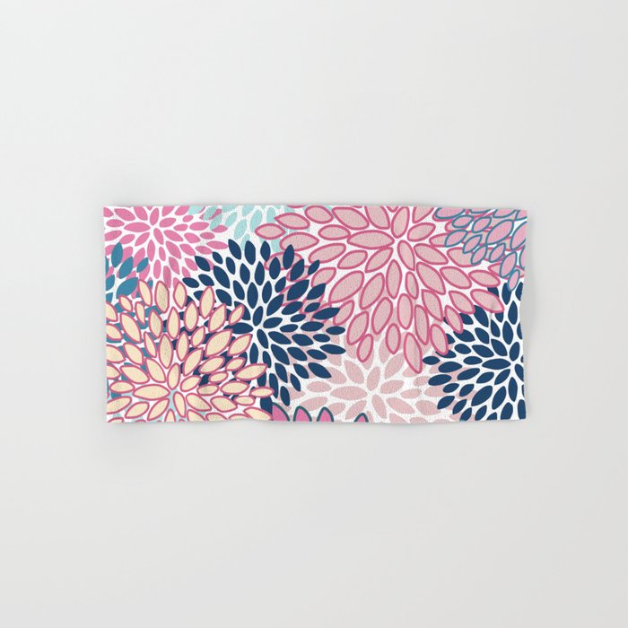 Festive, Floral Prints, Pink and Navy Blue Bath Towel Gallery Image 1