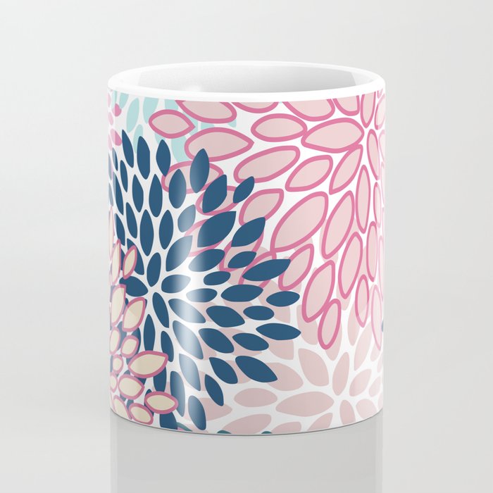 Festive, Floral Prints, Pink and Navy Blue Coffee Mug Gallery Image 4