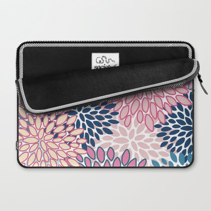 Festive, Floral Prints, Pink and Navy Blue Laptop Sleeve Gallery Image 2