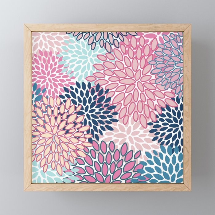 Festive, Floral Prints, Pink and Navy Blue Mini Art Print Gallery Image 1