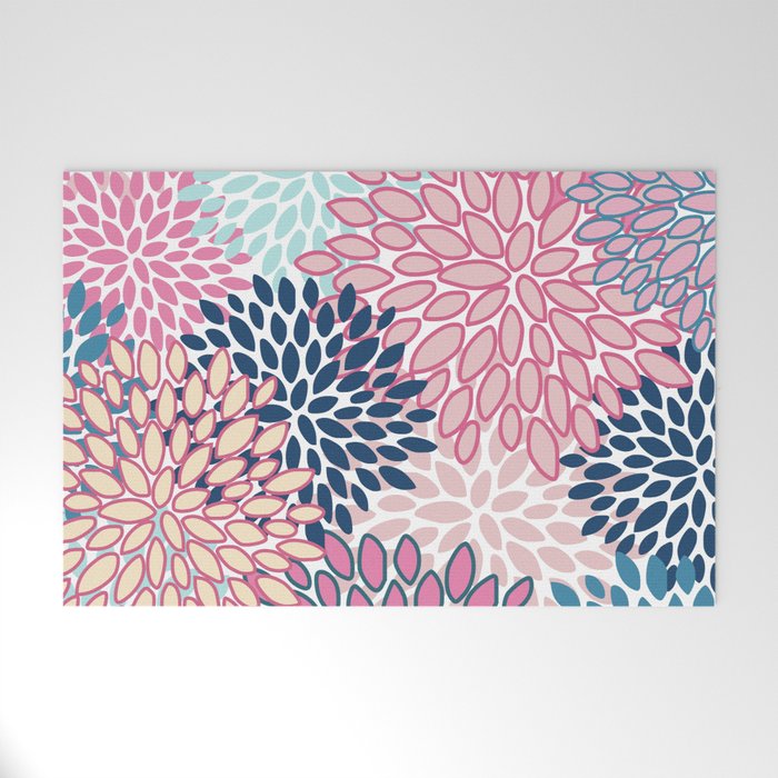 Festive, Floral Prints, Pink and Navy Blue Welcome Mat Gallery Image 1