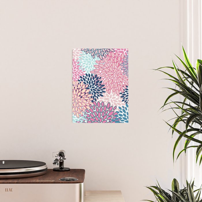 Festive, Floral Prints, Pink and Navy Blue Poster Gallery Image 2