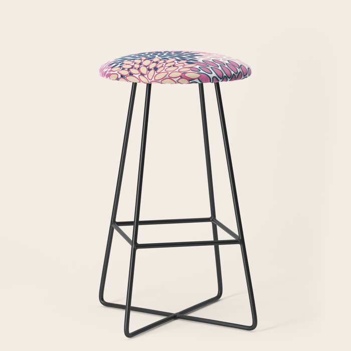 Festive, Floral Prints, Pink and Navy Blue Stool Gallery Image 1